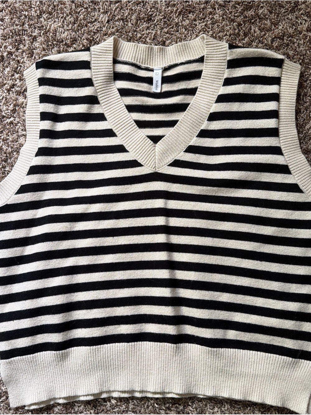 Wishlist Black and Cream Striped V-Neck Sweater Vest